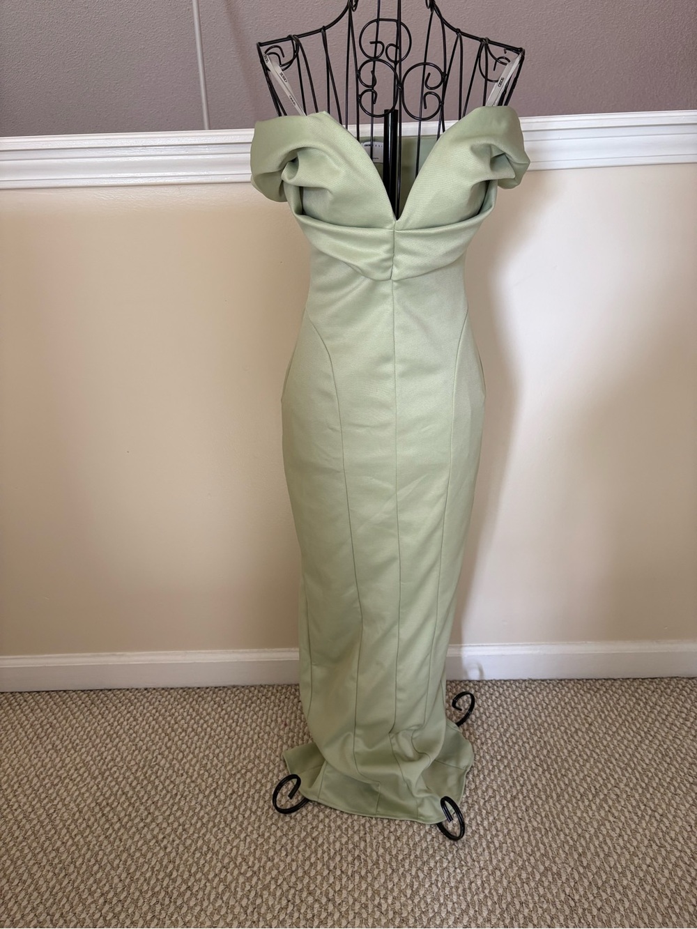 ASOS Off-Shoulder Sage Green Evening Gown